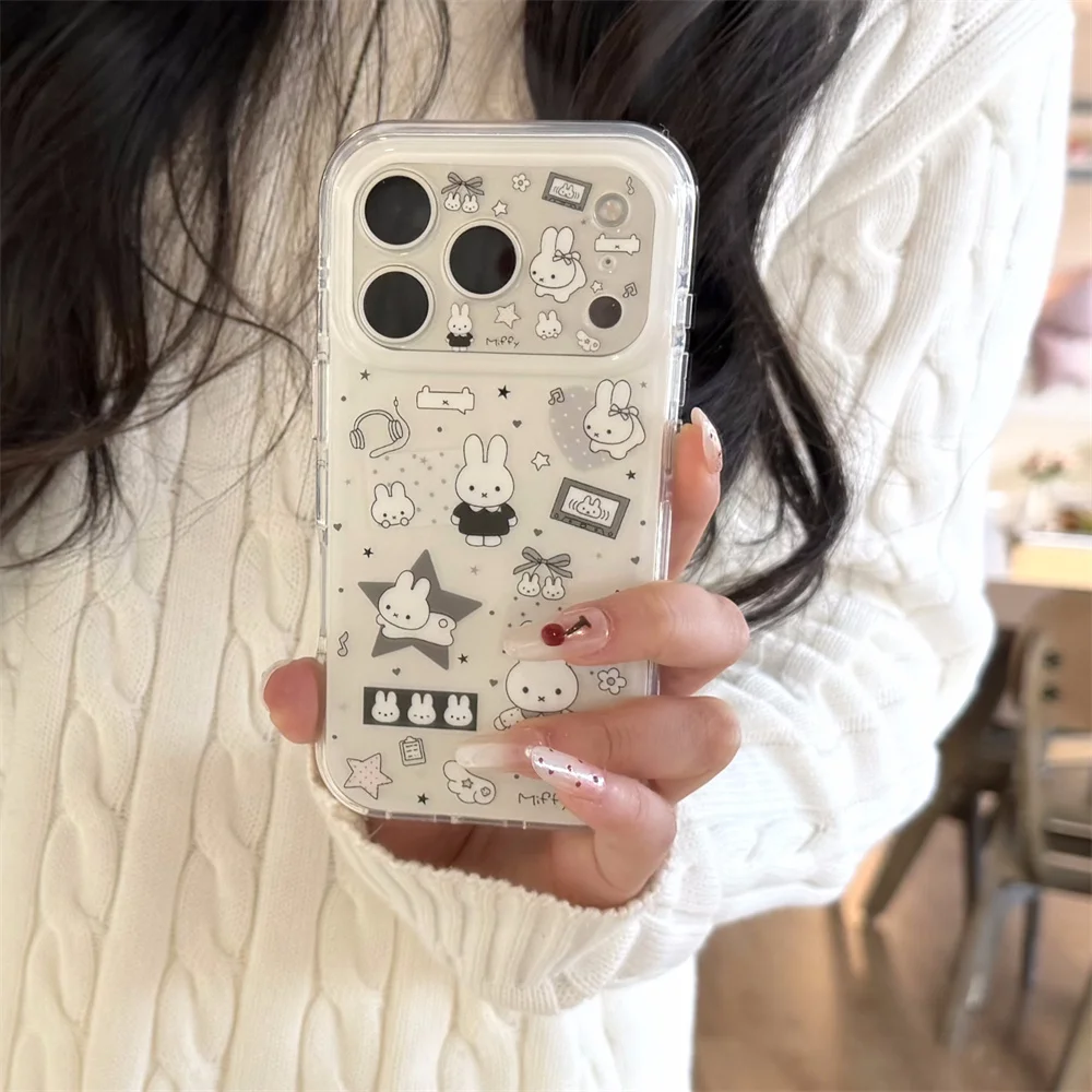 

Korean Star Miffy Rabbit Kawaii Phone Case for iPhone 17 16 14 13 15 Pro 16 Pro Max 17 Pro Cases Cute Silicone Shockproof Cover