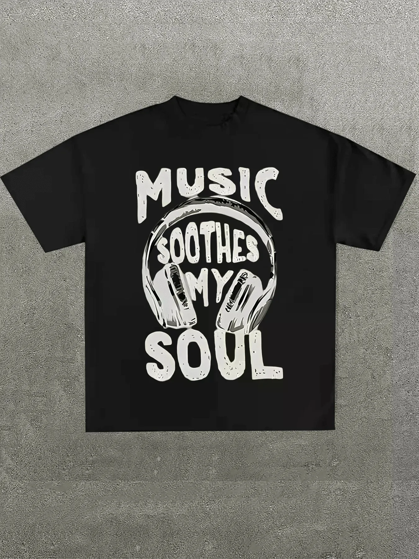Plus Size Men's,Music Soothes My Soul ,(1 Pcs ) Casual Printed T-Shirt,Crew Neck Short Sleeve,220g  Cotton T-Shirt,For Going Out,Gift