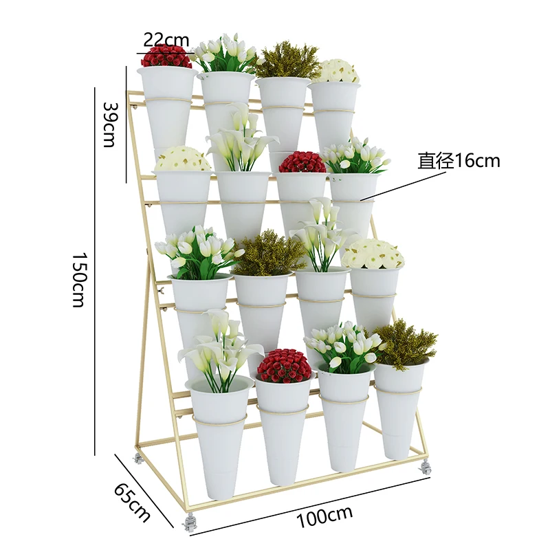 Wyj ruchomy żelazny wielowarstwowy stojak na kwiaty plastikowy kwiat półka kubełkowa