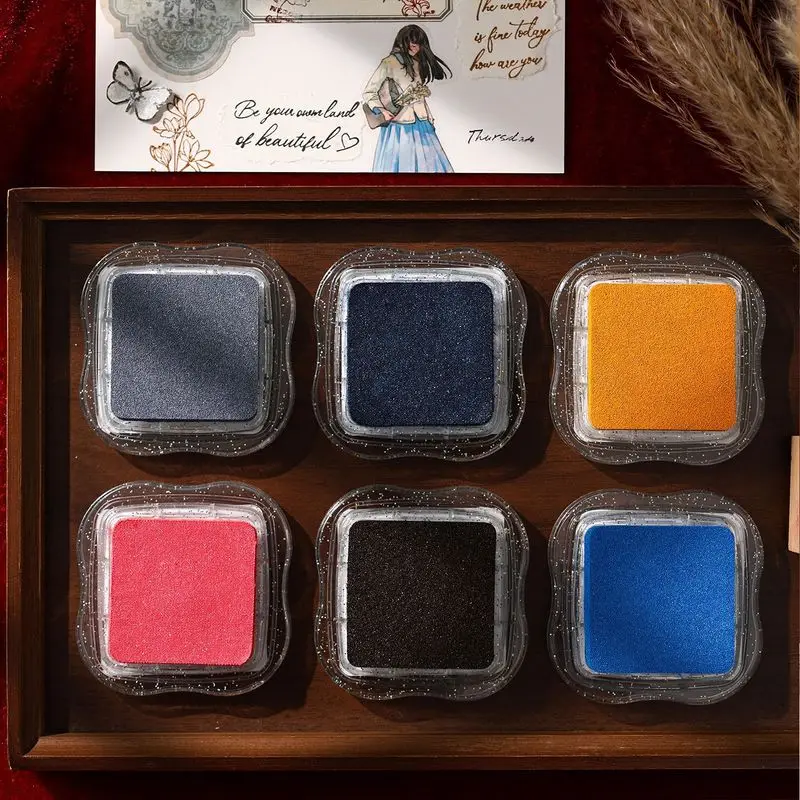 1Box Gilded Light Powder Box Collection Glitter Ink Pad Vintage Color Ink Stamp Pad for Journal Scrapbook DIY Craft