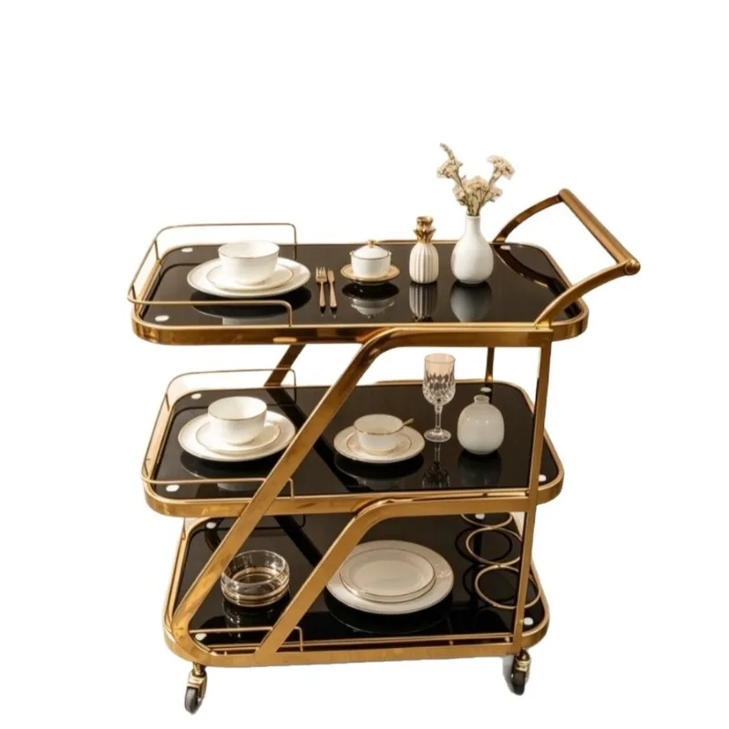 Hotel Beverage Cart Snack Restaurant Beverage Dim Sum Three-layer Movable Trolley Cake Cart