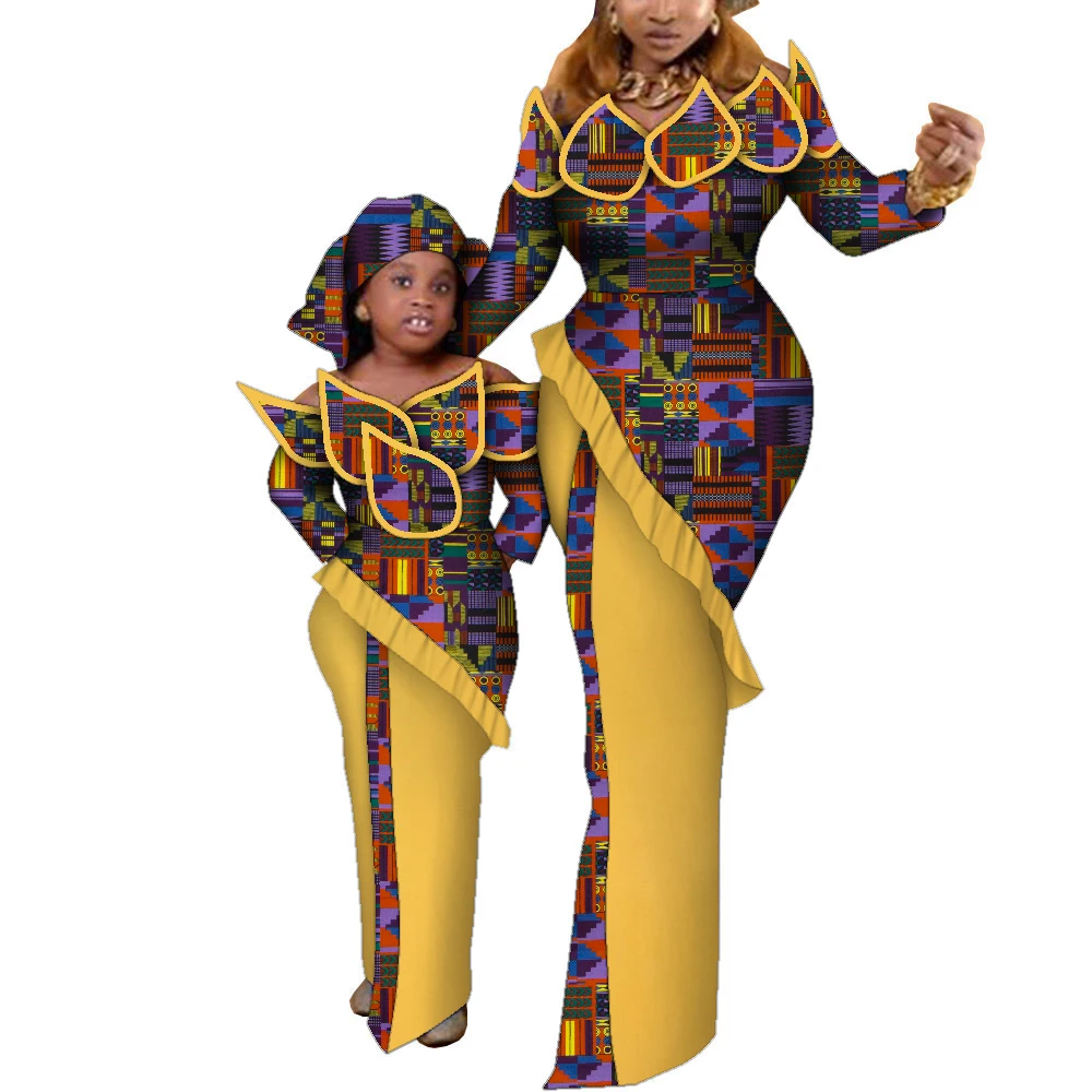 

Fashion Mom Daughter Dress Ankara Dresses Women Girls Family Matching Clothing African Wax Print Dashiki Maxi Dress WYQ899