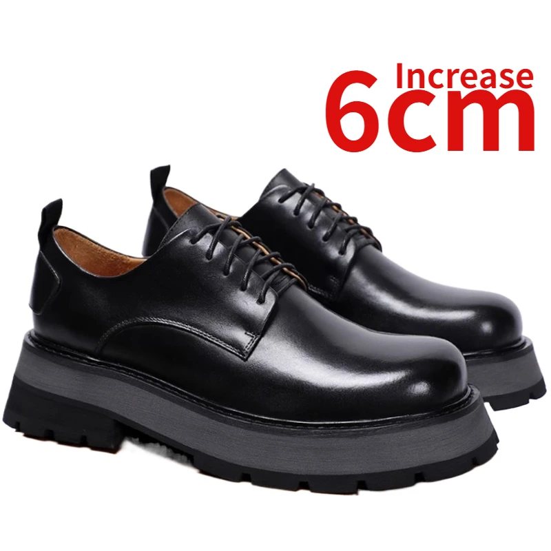 

High-end Derby Shoes for Men's Spring/summer Genuine Leather Thick Soles Height Increased 6cm Commuting Casual Leather Shoes Man