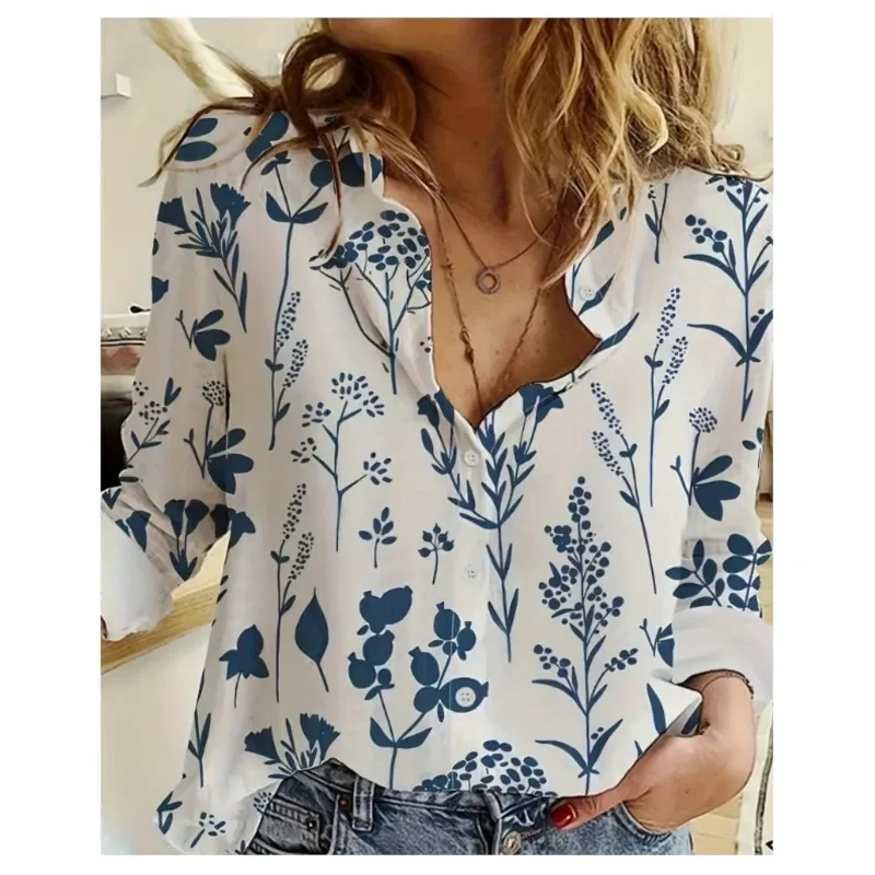 

Elegant women's long sleeved shirt with black and white print high-end sense fashionable personality trendy shirt women's style