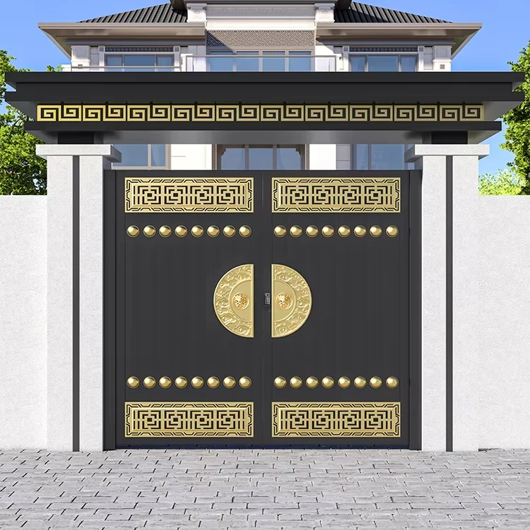 &*Modern Luxury Aluminum Alloy Outdoor Garden Gate Stainless Steel Iron Wrought Villa Courtyard Sliding Gate Courtyard Gate