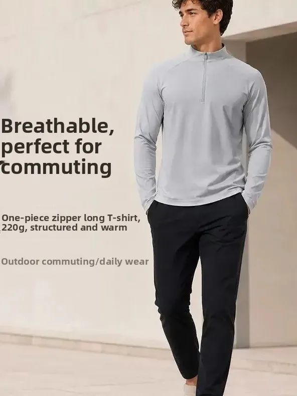 Dynamic Warmth Grid Velvet Fleece Jacket Half Zipper Men's Women's Outdoor Comfortable Breathable Long Sleeve T-Shirt