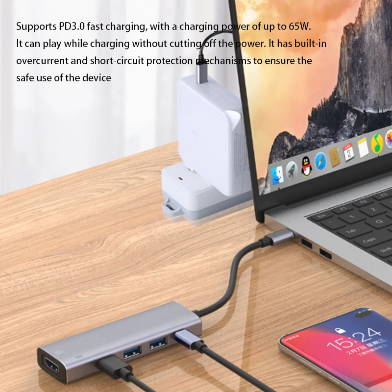 Splitter Extender Adapter Computer Erweiterungsdock Typ-C-Konverter Multifunktions-5 in 1 Typ-C Dockingstation Spiel USB3.0 HUB