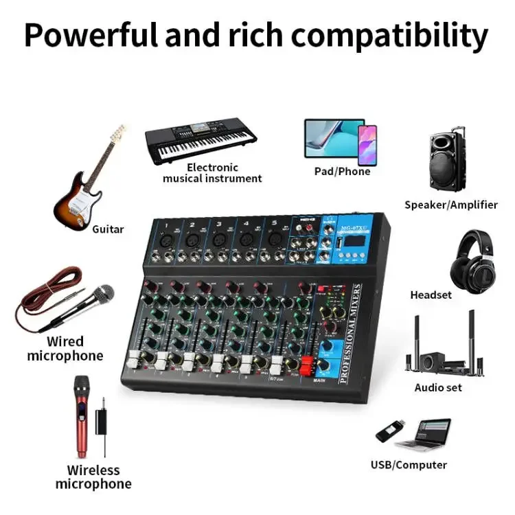 7 Channels Professional Studio Audio reverb dj mixer with karaoke processor sound audio mixer for Stage performance