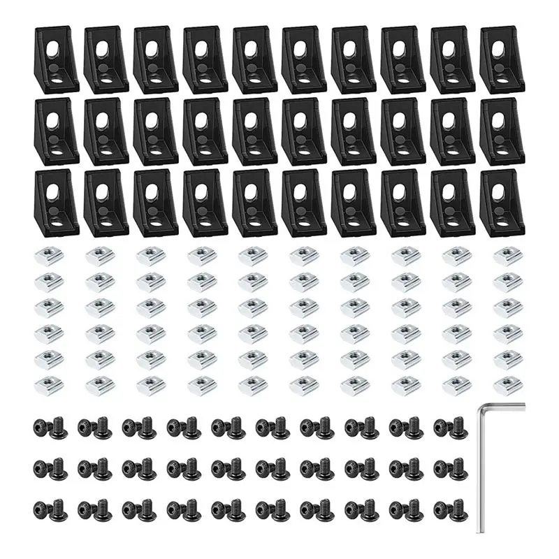 A74E-T Slot Nuts And Bolts Included In 30 Set 2028 Aluminum Profile Black Right Angle Corner Bracket Kit