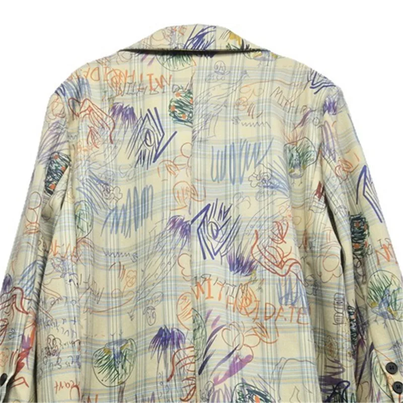 Frühling Mode Hand Bemalt Graffiti Print Frauen Anzug Jacke Lose Beiläufige Kerb Kragen Langarm Weibliche Blazer Streetwear