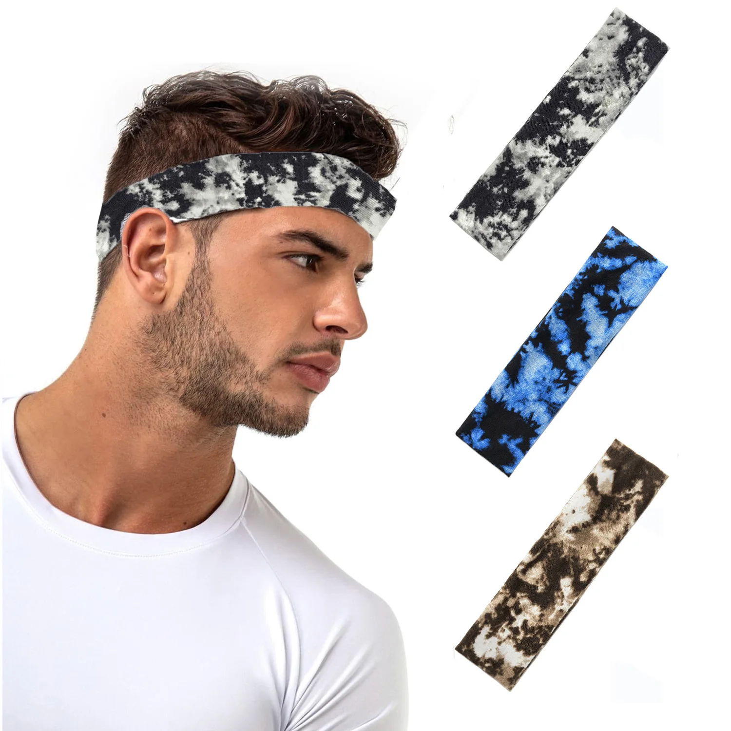 

Unisex Tie Dye Sweatband for Men Women Yoga Running Sports Headband Breathable Elastic Head Wrap