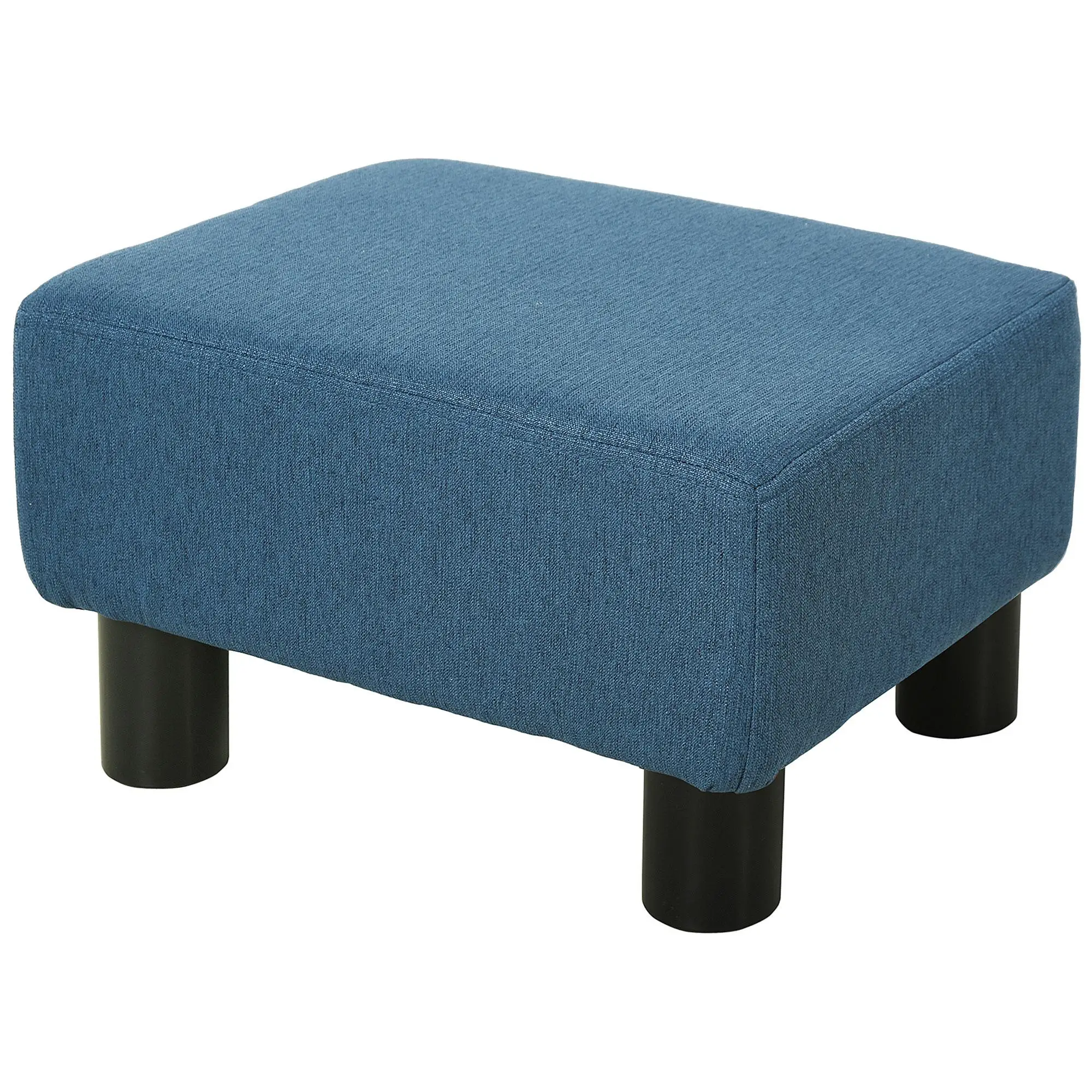 Tabouret bas Pouf repose-pieds 40x30x24 cm, tissu Lin bleu foncé, charge max. 110 kg