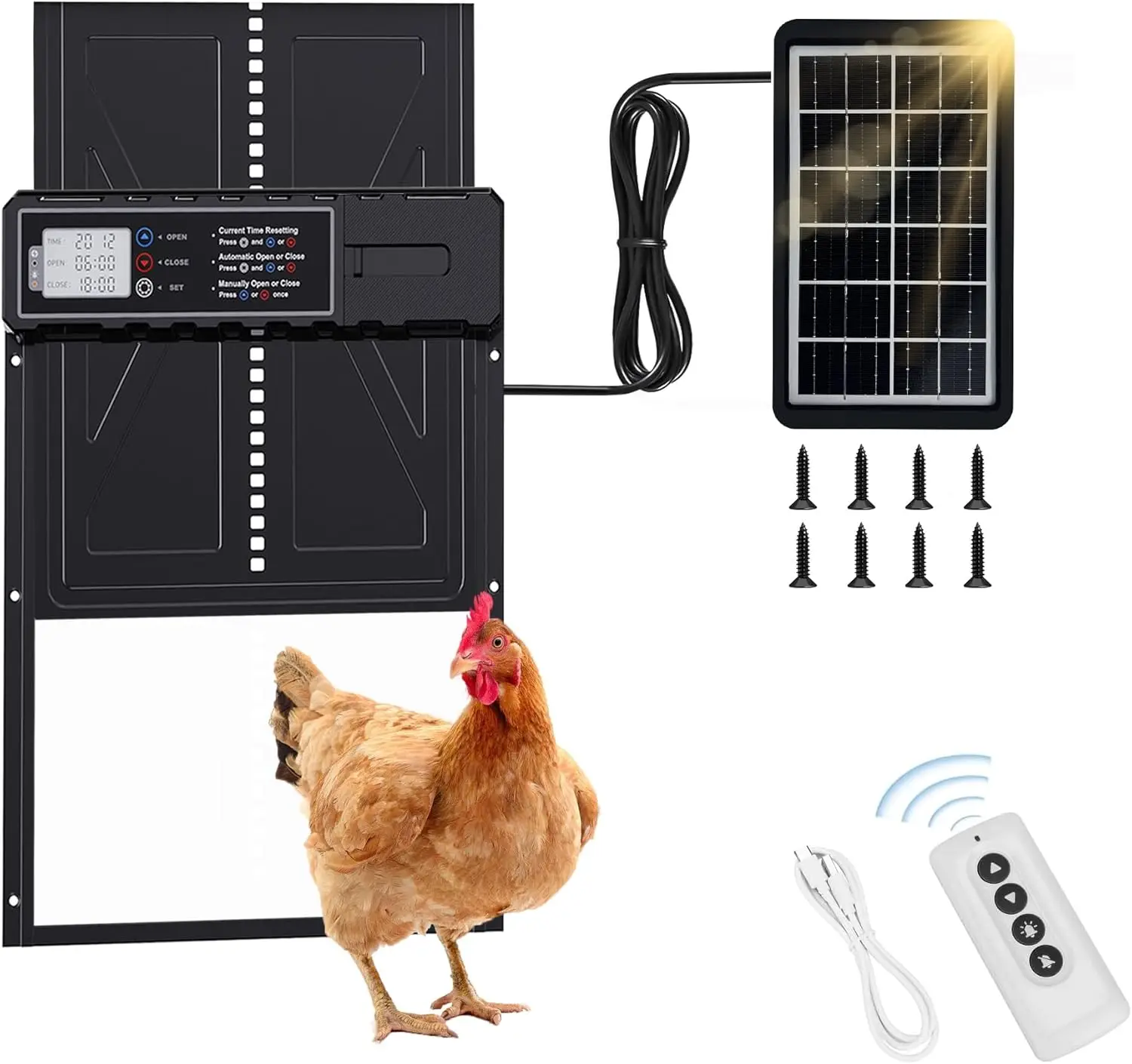 porte-de-poulailler-automatique-solaire-minuterie-intelligente-et-capteur-de-lumiere-anti-pincement-protection-contre-les-pannes-de-courant-adaptee-au-poulet