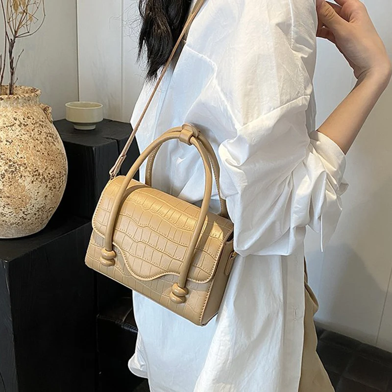 Fashion Women Stone Pattern PU Leather Shoulder Bags High Quality Handbags White Pink Clutch Female Solid Color Crossbody Bags