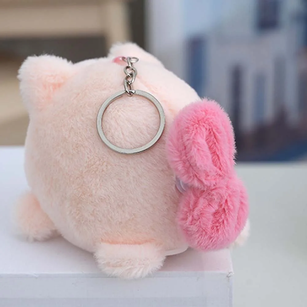 PP Cotton Rotate Tail Plush Toy Mental Beeping Pink Pig Plush Keychain Simulation Pulling Rope Chick Key Ring Boys