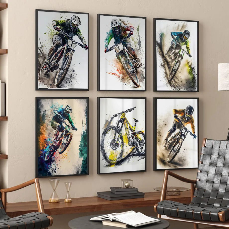 Watercolor Downhill Mountain Bike Sports Wall Art Canvas Painting Bicycle Gift Nordic Posters Prints Pictures Living Room Decor