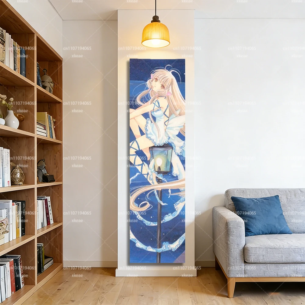 Tapiz de pared de anime Chobits Chi, póster vertical largo, decoración de dormitorio con escena nocturna de ensueño