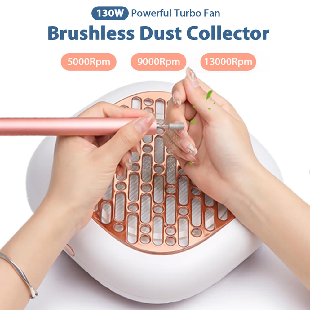 130W Super Suction Brushless Nail Dust Collector Powerful Nail Dust Extractor Nail Art Manicure Fan Vacuum Cleaner With 2 Filter