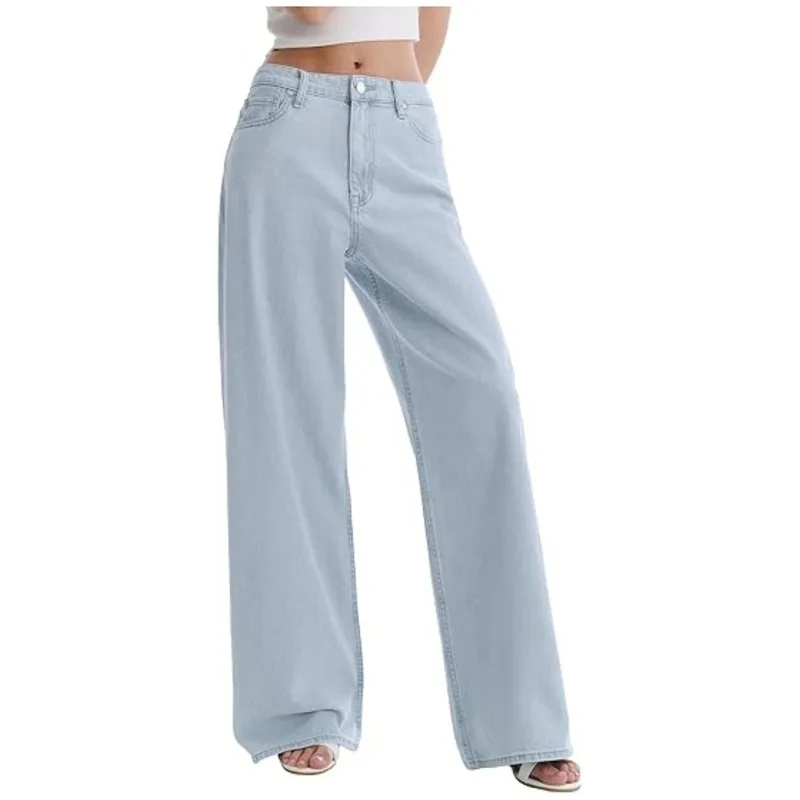 Women's High Waist Wide Leg Pants Hip Lifting Straight Tube Loose Fit Washed Denim European American Style Spring 2026 Casual