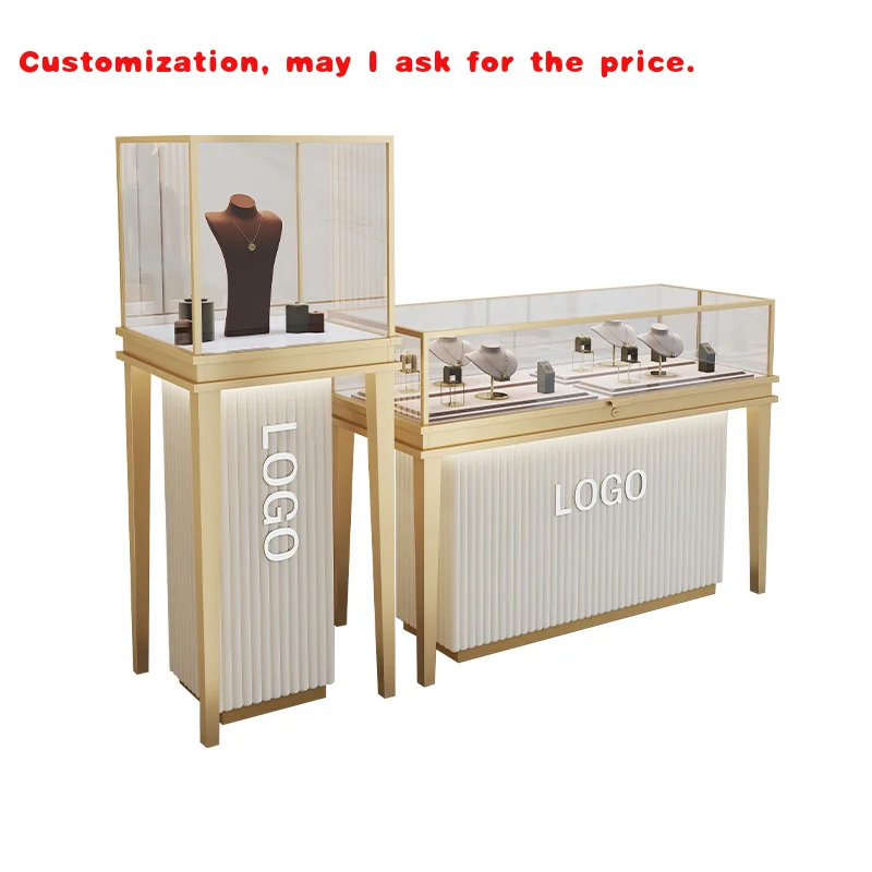 custom.Customized Modern Luxury Jewelry Display Cabinet with LED Lighting and Glass Counter Design Shopping Center Jewelry C