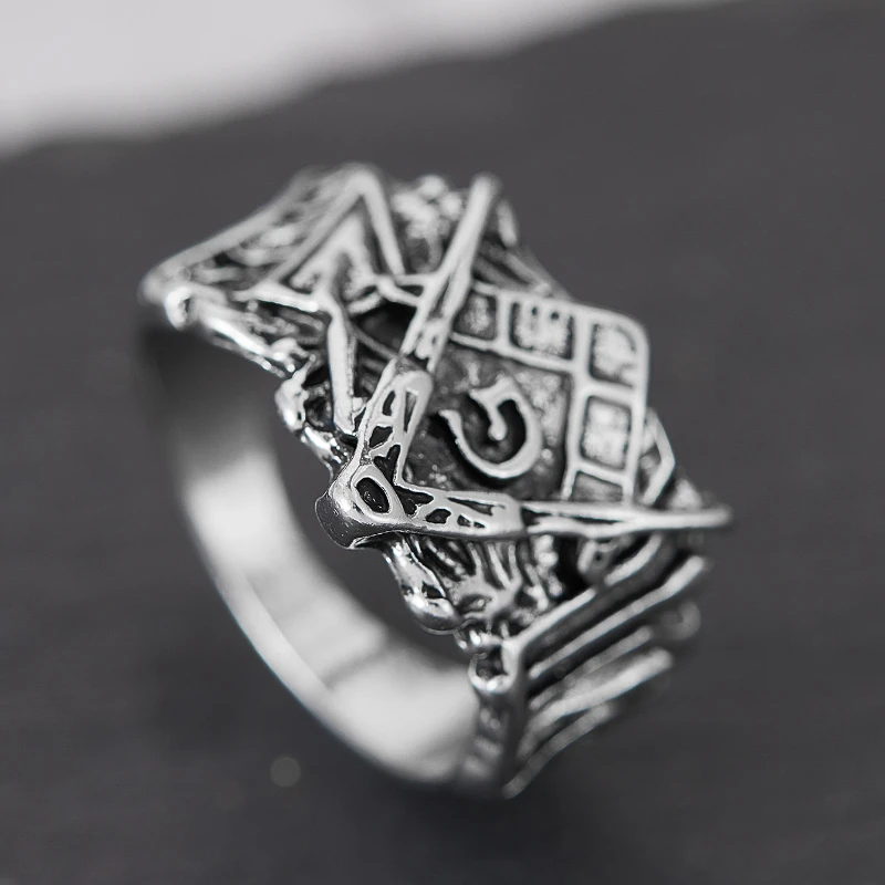 Hip Hop Punk Men's Masonic Symbol Ring Ladies Vintage Fashion Personality Creative Party Jewelry Gift view 4