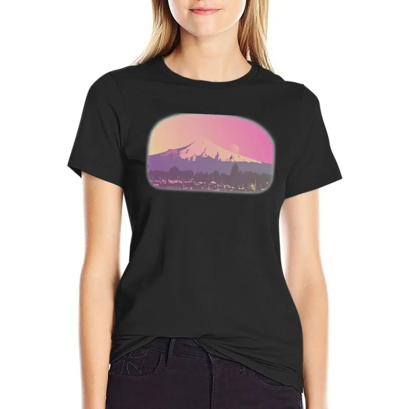

Mt Hood Moon T-Shirt quick-drying customizeds funny tees plus size t shirts for Women loose fit