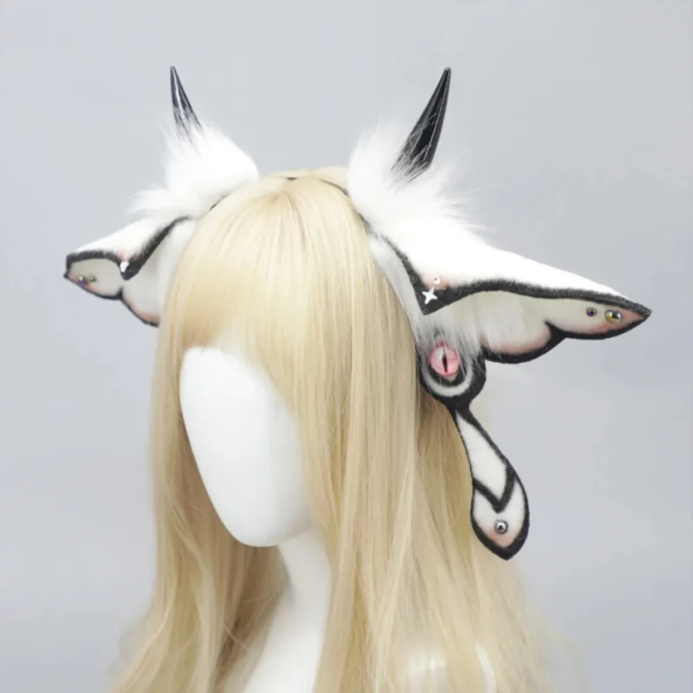 Cute Devil Moth Ear Headband Faux Fur Animal Halloween Cosplay Props Fantasy Costume Hair Accessories For Women & Girls
