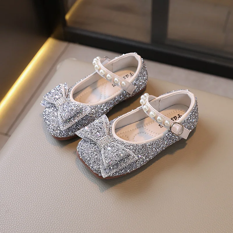 Kid Shoes 2024 Girls Princess Shoe Soft Sole Ballet Dance Water Diamond Small Leather  Mary Jane Shoe