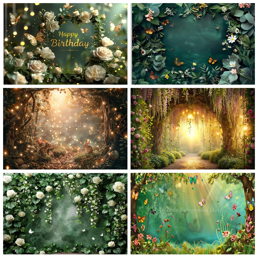 

Dreamy Purple Butterfly Photography Backdrop Wisteria Blooming Flowers Lanterns Candle Children Birthday Photo Shoots Background
