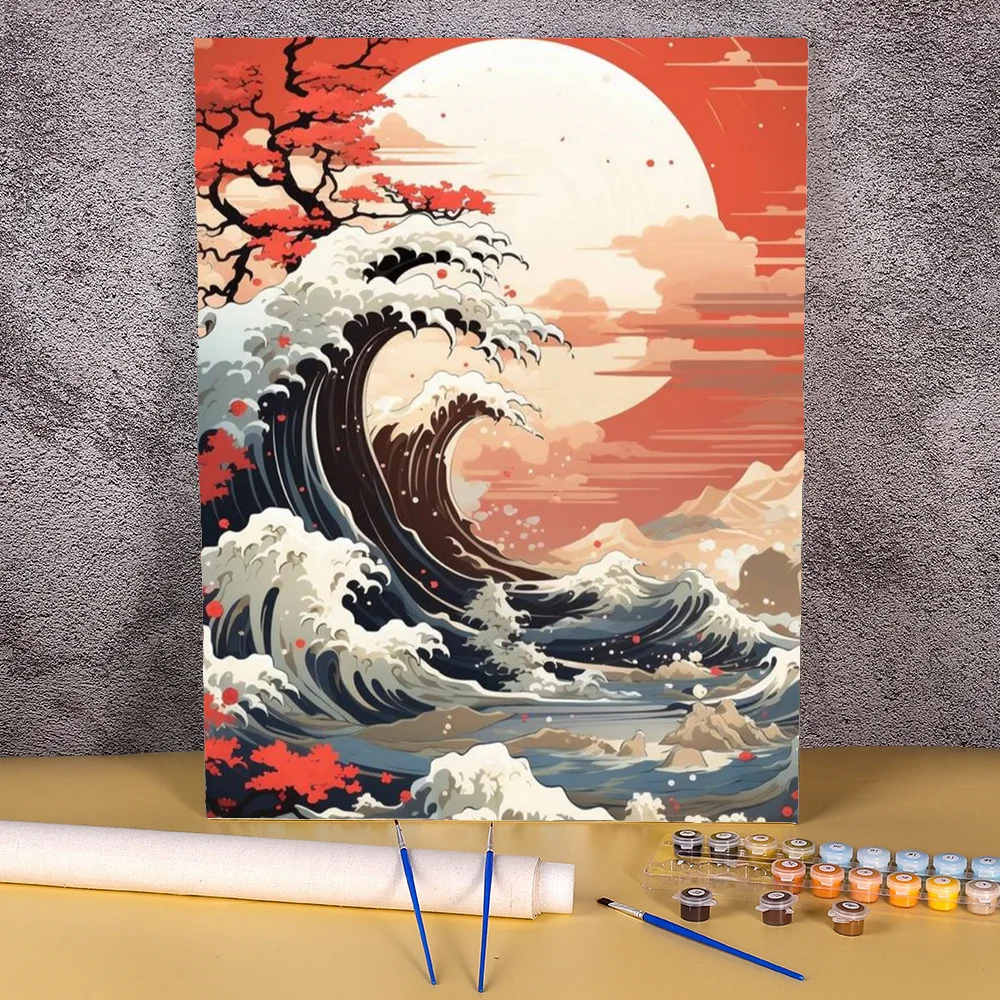 Modern Pictures By Numbers Sea Wave Handmade Gifts Acrylic Paint Package DIY Canvas Painting Adults Crafts Home Decoration