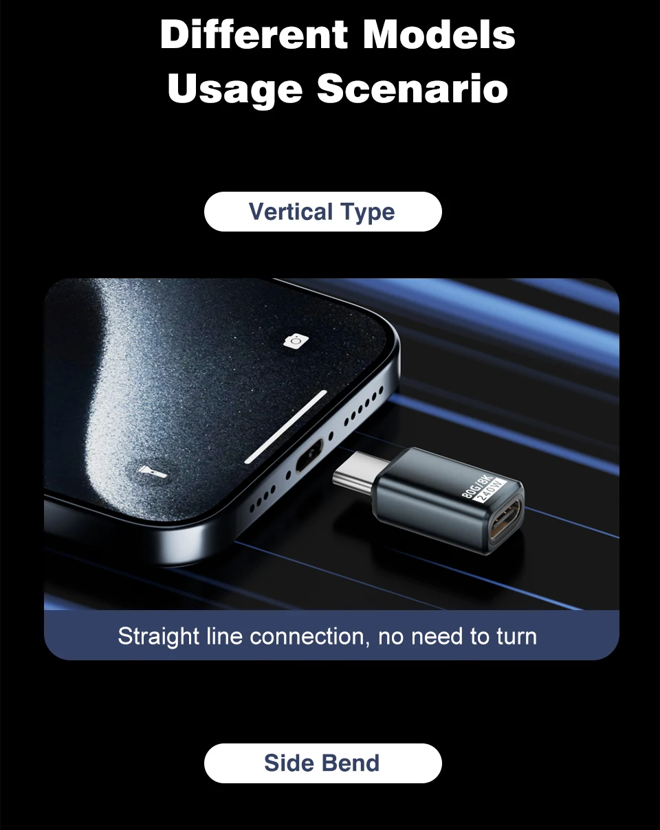 USB4 V2 90-Grad-Typ-C-Winkeladapter 80 Gbit/s Thunderbolt 5 4 3 Winkeladapter 240 W USB-C-Kabelstecker 40 Gbit/s für MacBook Air – Detail 14