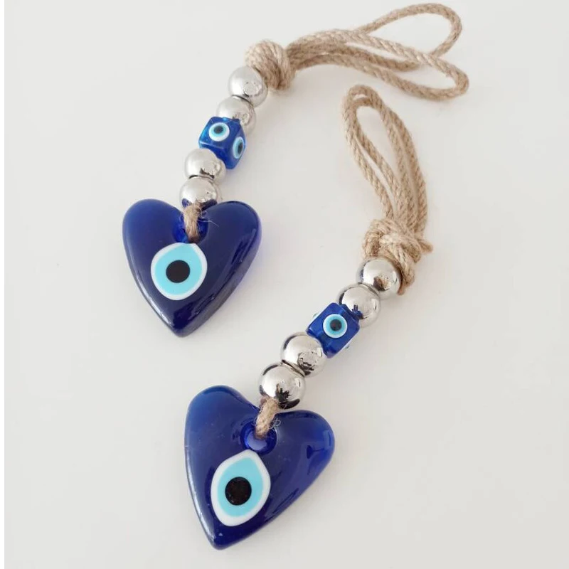 Lucky Eye Handmade Heart Keychain Car Keyring Blue Turkish Evil Eye Key Chain for Women Men Gift Home Decor Wall Decoration