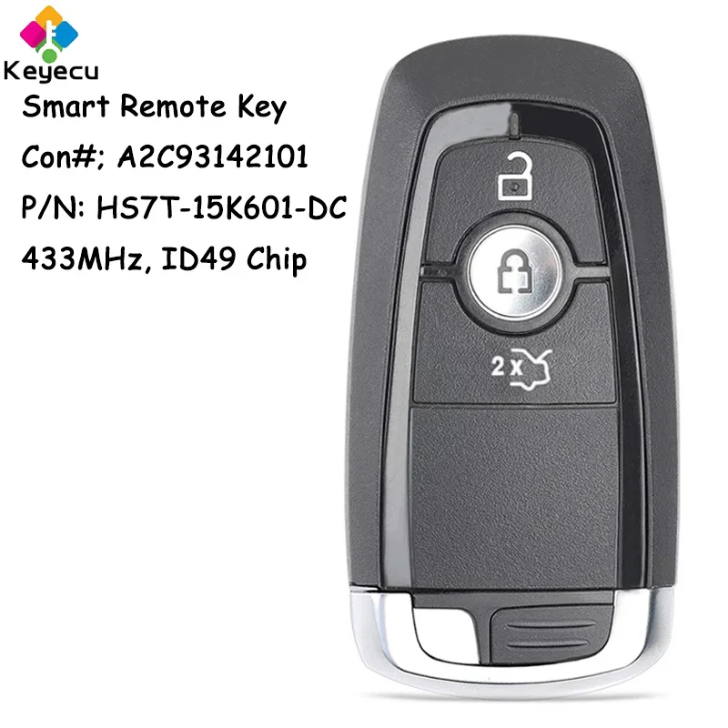 

KEYECU Smart Remote Car Key With 3 Buttons 434MHz ID49 Chip for Ford Edge S-MAX Galaxy Ka+ Figo 2016-2019 Fob HS7T-15K601-DC