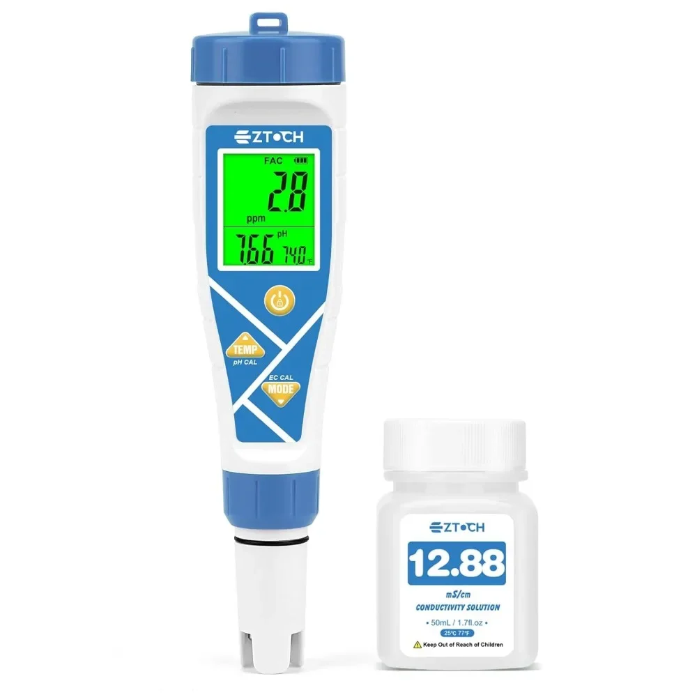 

8 in 1 Digital Water Quality Tester for Pool Saltwater Hydroponic Aquarium pH Salt Chlorine ORP EC TDS Temperature