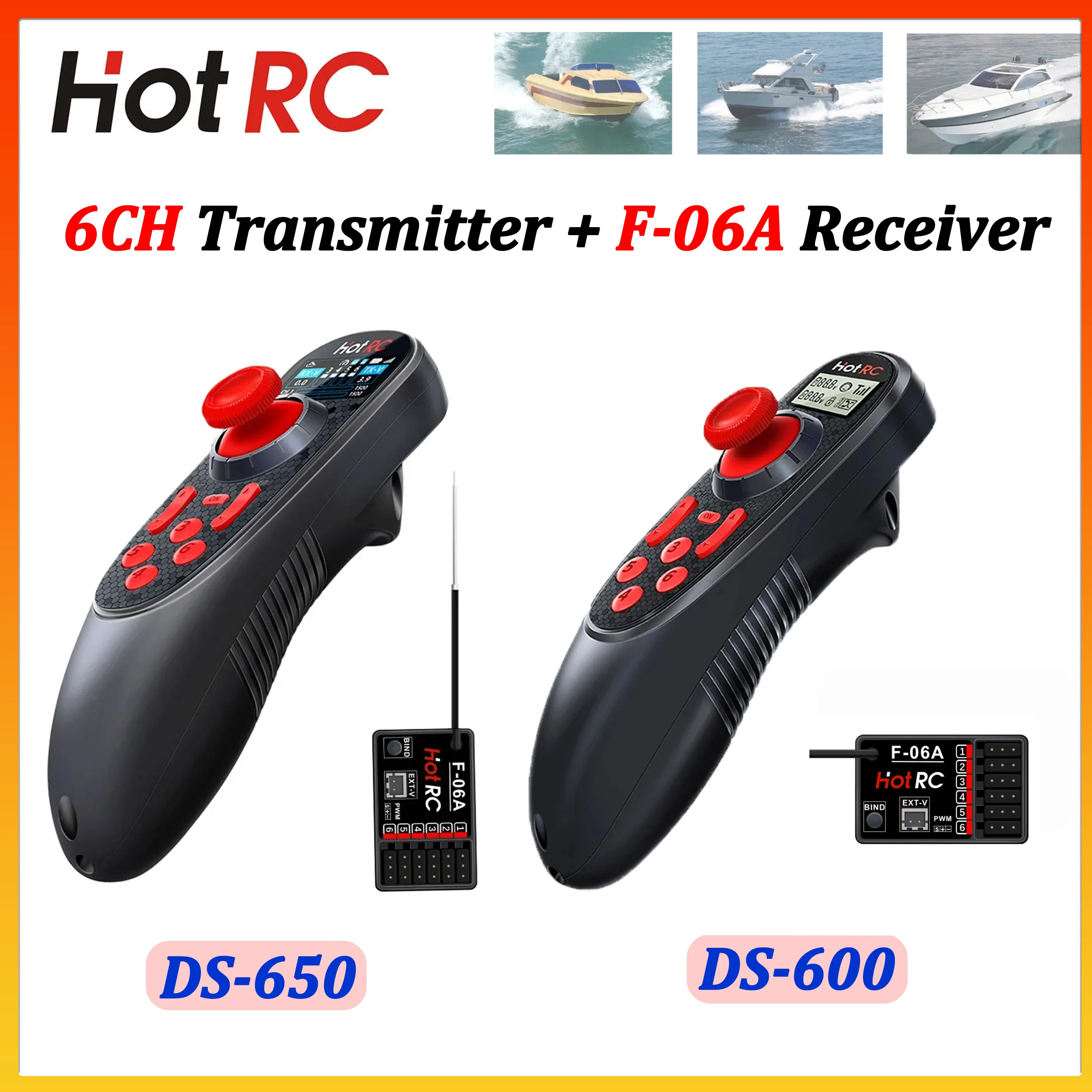 HOTRC 6CH DS-600 DS-650 2.4G RC Boat Transmitter Remote Controller with F-06A PWM Receiver Radio System for Car Ship Model Parts