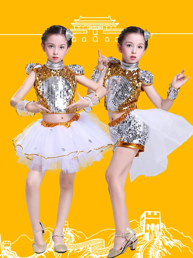 Dance Wear Girls Jazz Dance Street Dance Performance Costumes Children's Modern model Catwalk Sequin Costumes Skirts