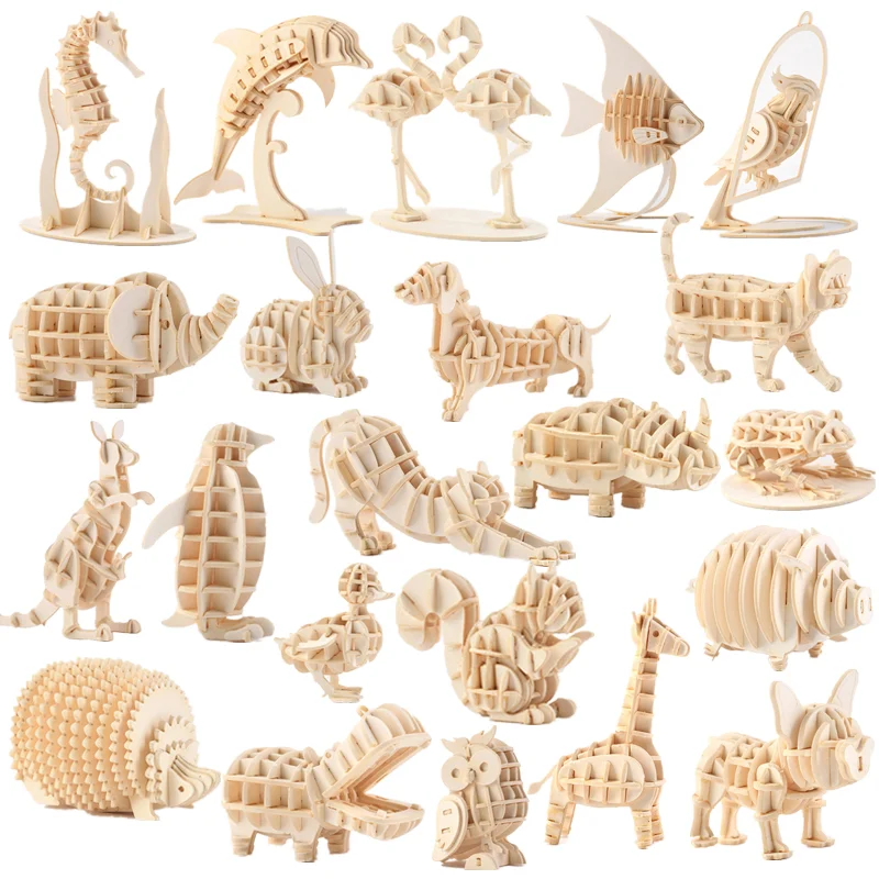 3D Ornaments Wooden Puzzle Animal Assembly Kits DIY Table Decoration Safe and Non-Toxic Easy Punch Out Gift Children Puzzle