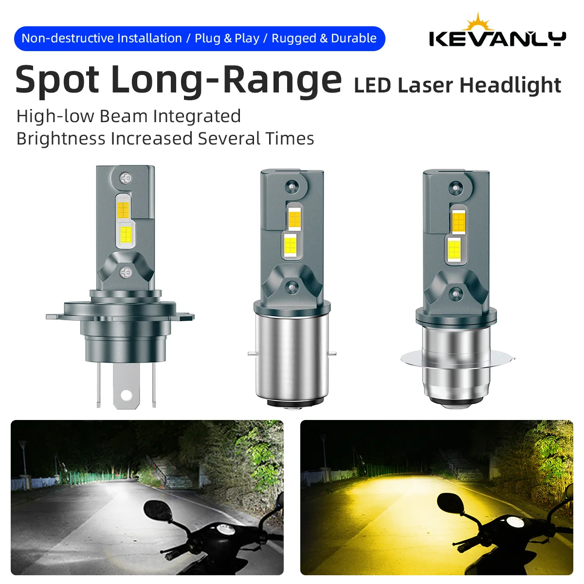 KEVANLY H4 LED Motorcycle H6 LED P15D H6M BA20D Motorcycle Headlight White Yellow Hi/Lo Beam Lamp 12V For YAMAHA KTM ITALIKA