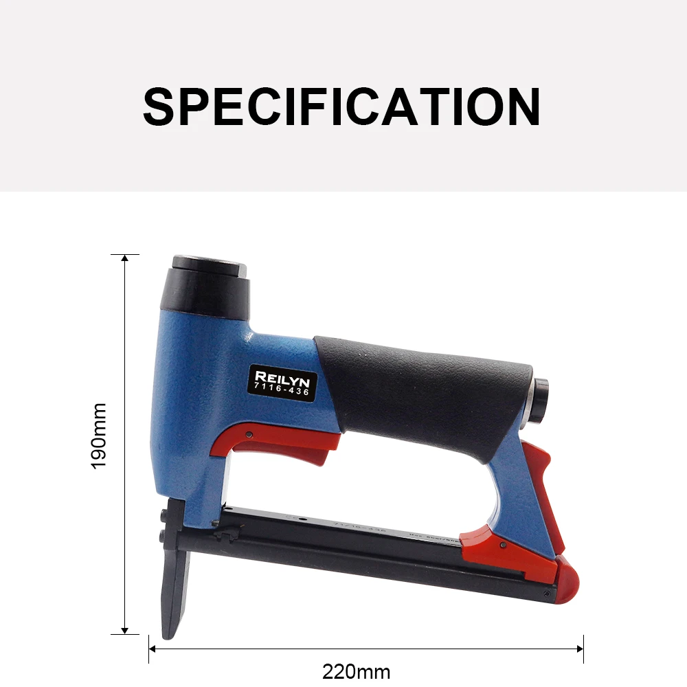 Druckluft-Tacker 7116 mit Langer Nase 6-16mm Feindraht-Nagler U-Typ Pneumatischer Streifennagler Heftklammergerät für Holzbearbeitung und Möbel – Detail 9