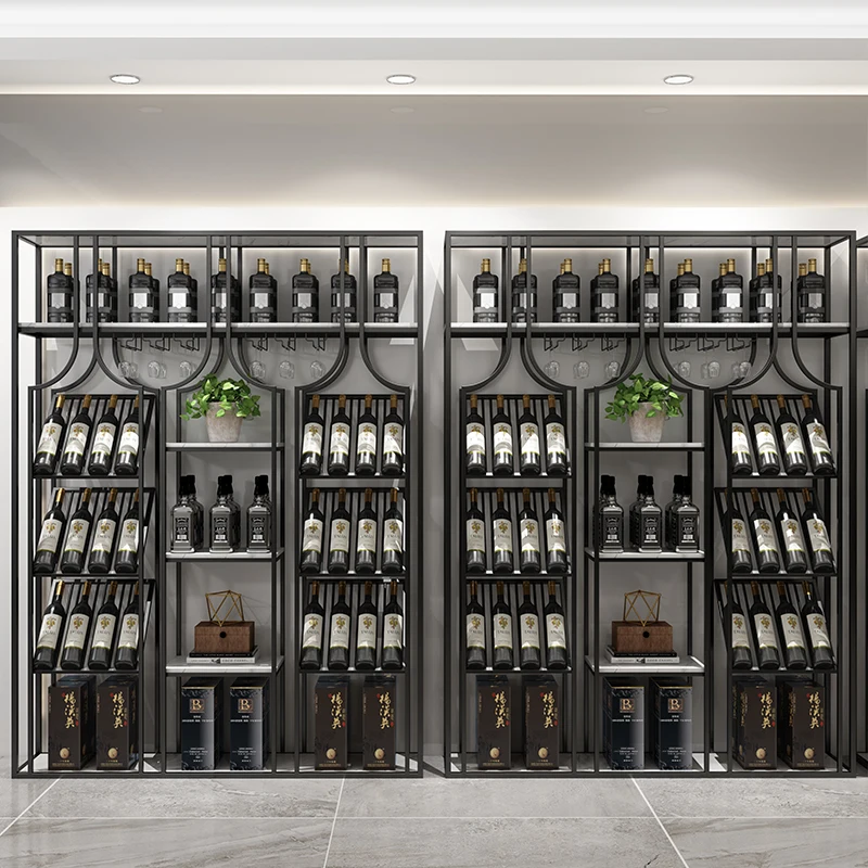 

Wine rack Modern simple red wine cabinet Customized wrought iron floor wine cabinet Creative winery wall