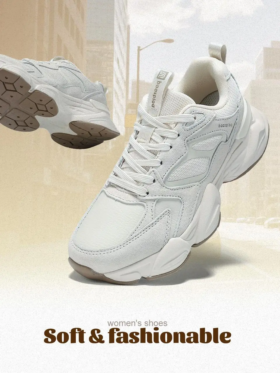 Baasploa Damen-Walking-Sneaker, Winter-Komfort-Lederschuhe, modische, einfarbige Sportschuhe mit erhöhter Sohle für Damen – Detail 3
