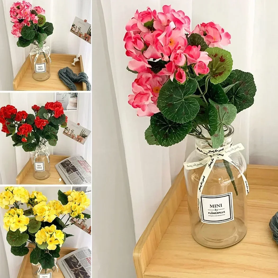 Nuevas flores artificiales, bayonia, geranio, planta de flores falsas, boda, Navidad, sala de estar, decoración de mesa para juegos fotográficos
