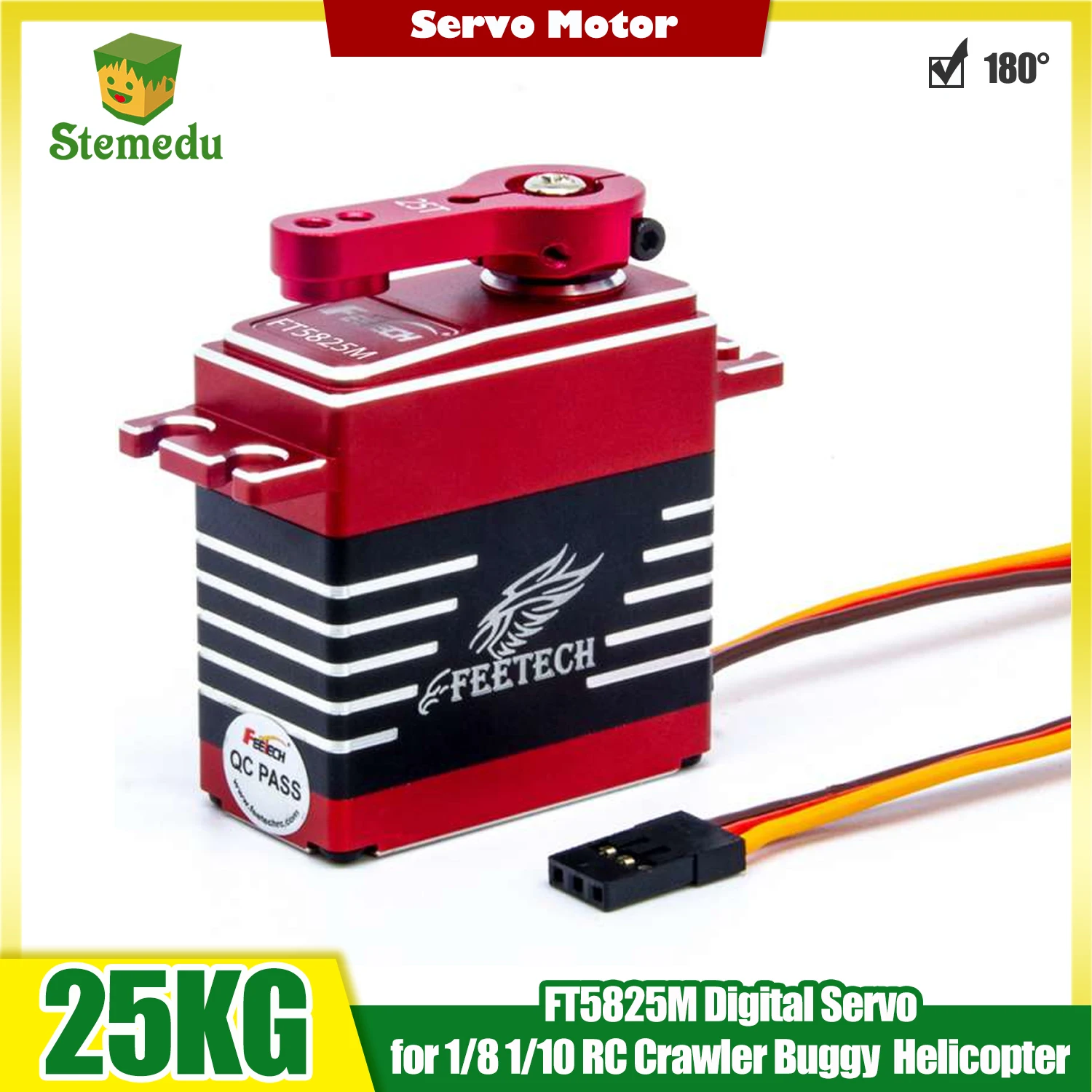 Servo Digital FT5825M de 25KG, engranajes de Metal, Servo de Control PWM de 180 grados para coches de control remoto a escala 1/8 1/10, camión, helicóptero sobre orugas, 1/2/4 Uds.