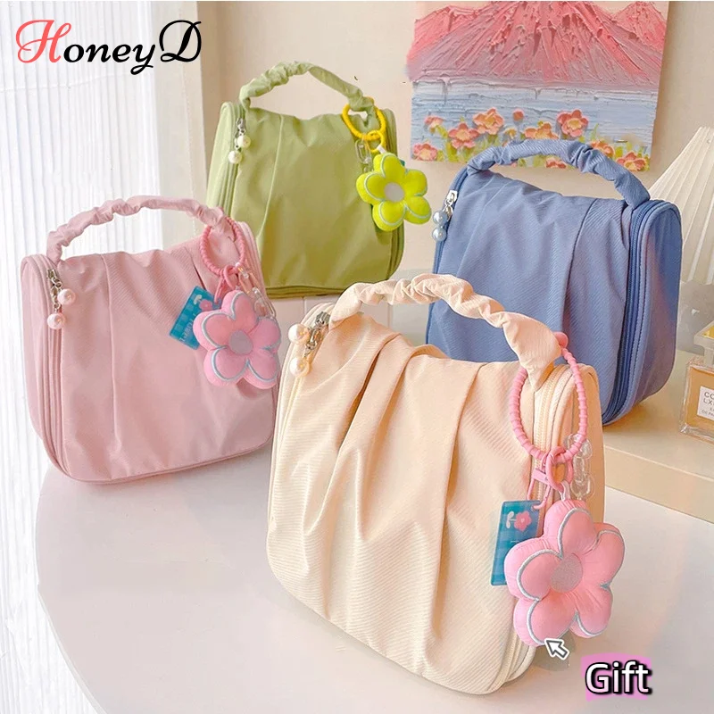 

Pleated Cute Cloud Makeup Bag Floral Cosmetic Bag INS Fashion Cosmetics Case Hanger Toiletry Bag Portable Makeup Pouch