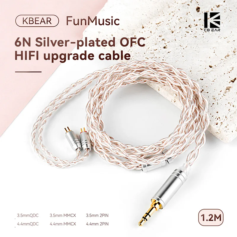 �y�Z�[�����zKBEAR Funmusic HIFI �C���z���P�[�u�� 4 �X�g�����h 6N OFC �V���o�[���b�L 3.5/4.4 �~�����[�g�� IEM ���C���[ ZERO HZsound �p