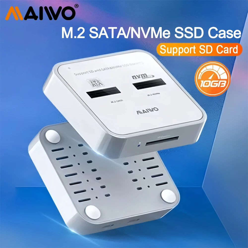 

MAIWO Dual Bay M.2 Drive Docking Station M.2 NVMe SATA SSD Adapter 10Gbps PCIe Portable M.2 SSD Case Enclosure Support SD Card