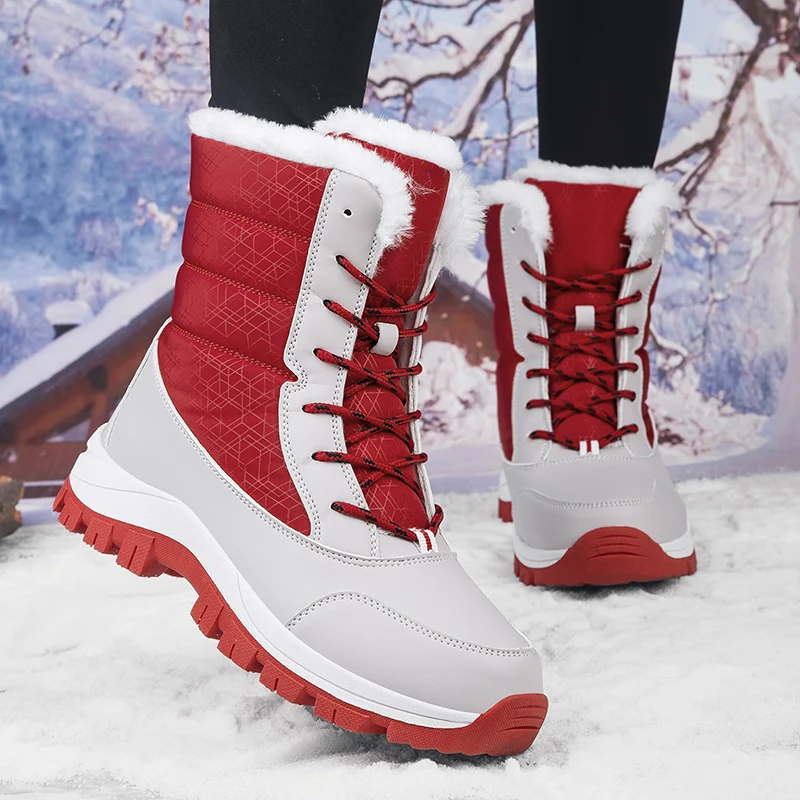 Winter Snowboots Hoogwaardige Outdoor Anti Slip High Top Dames Sneakers Pluche Warm Waterdicht Laars Mode Casual Katoenen Schoen