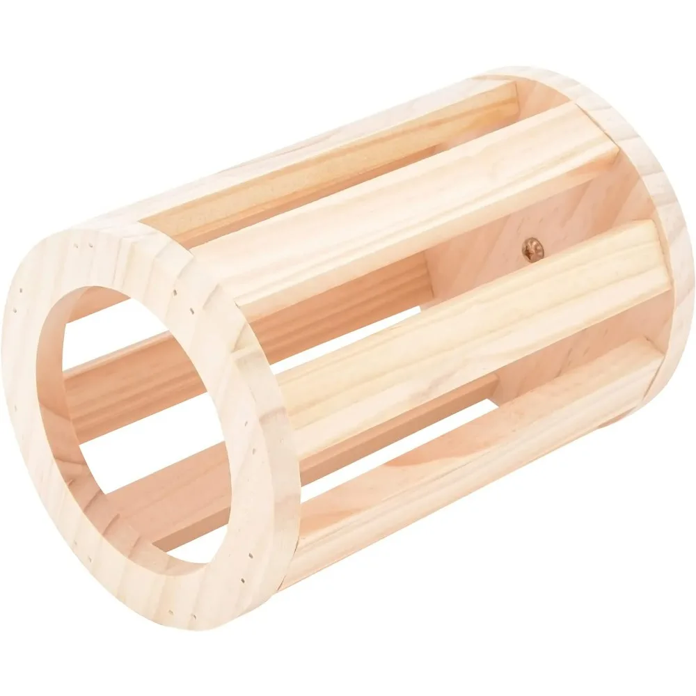 Rabbit Hay Feeder Rack Natural Wooden Cylindrical Wall-Mountable Hay Manger for Small Animals Bunny Feeder Guinea Pig Food