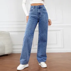 Hoge Taille Denim Vrouwen Stretch Gewassen Broek Mode Veelzijdige Straight-Leg Jeans Lange Broek Europese Amerikaanse Baggy Jeans