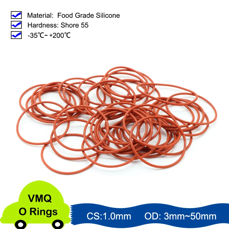 Red VMQ O-ring Thickness CS1mm OD 3~50mm Silicone Red Sealing Temperature Resistant Gasket Rubber Ring Complete in Specification